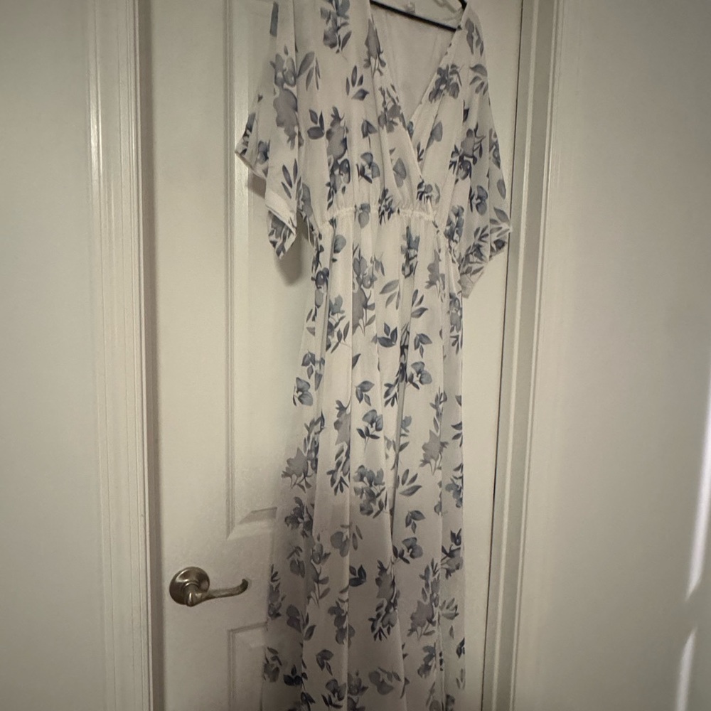 Chic White and Blue Floral Maxi Dress